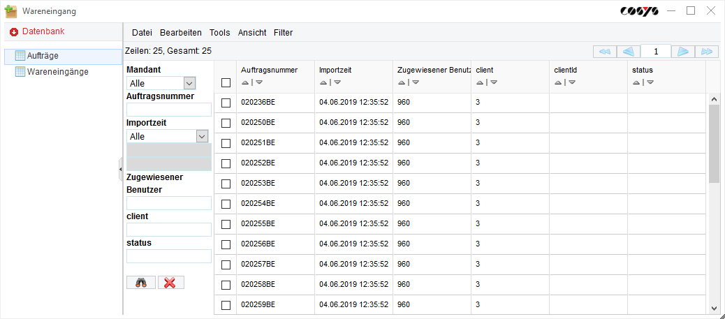 Kommissionierung Backend - Übersicht Kommissionieraufträge 
