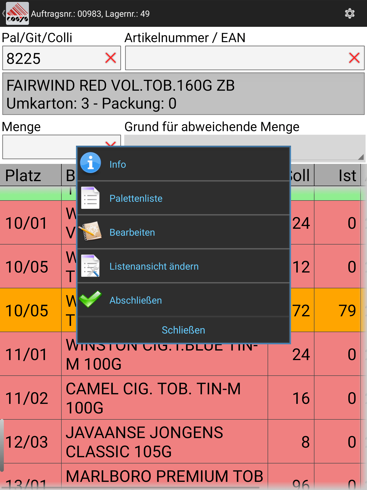 Mobiler Warenausgang Android Software von COSYS