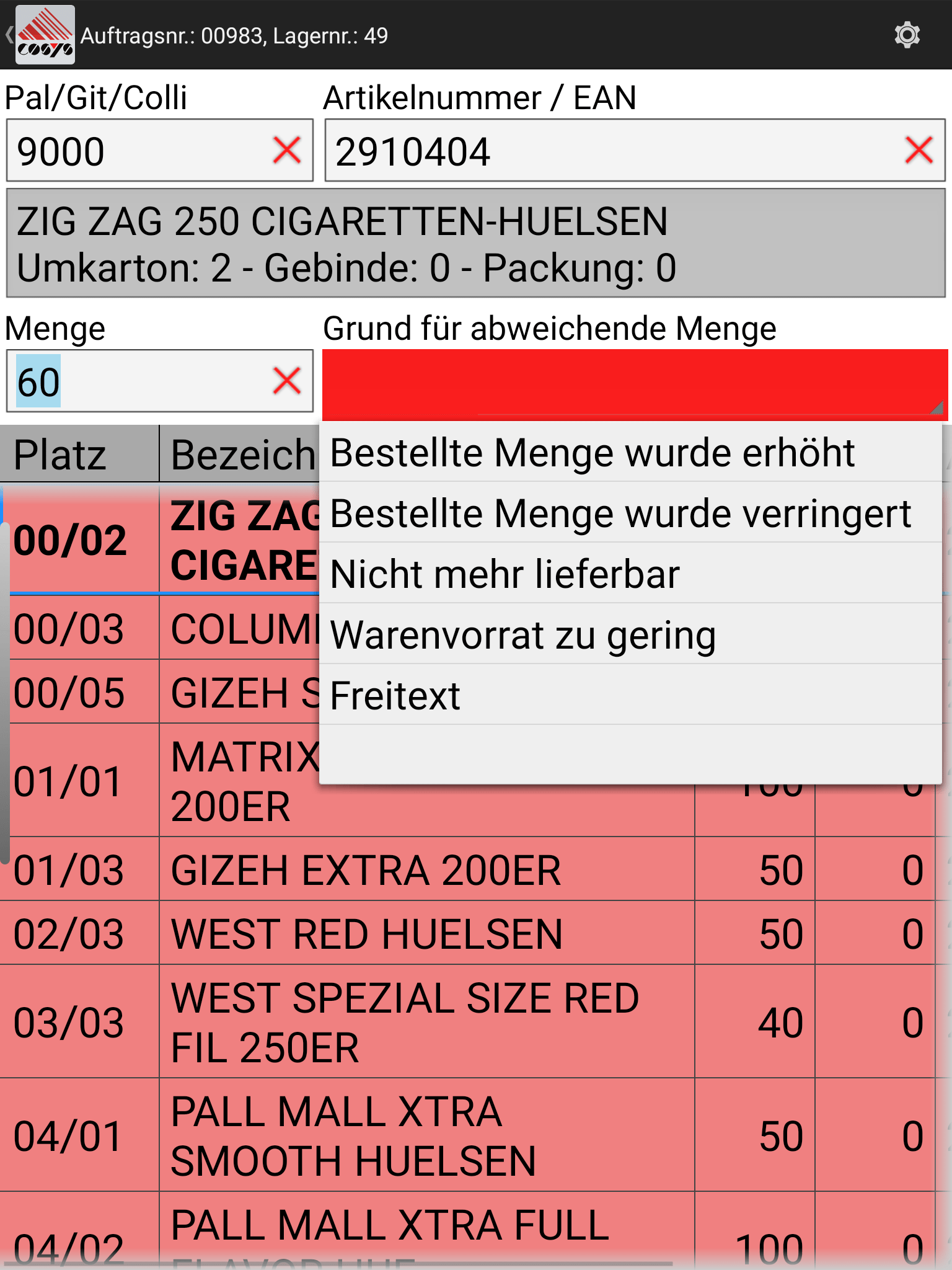 Mobiler Warenausgang Android Software von COSYS