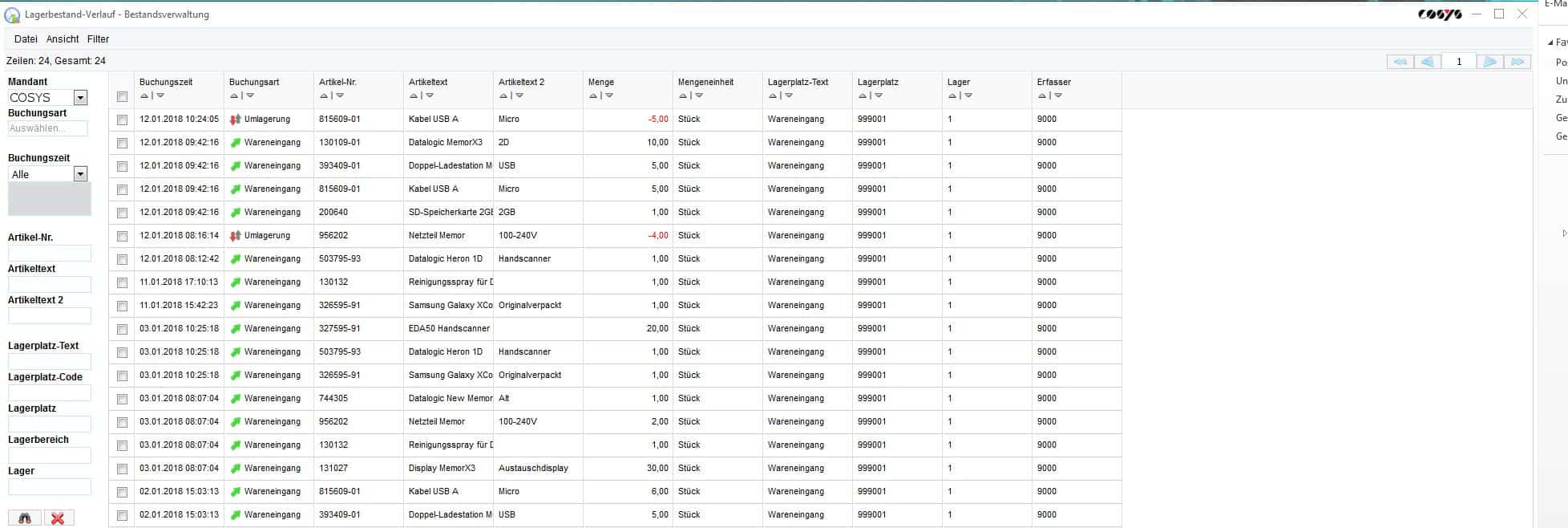 Inventar – Lagerbestand Verlauf