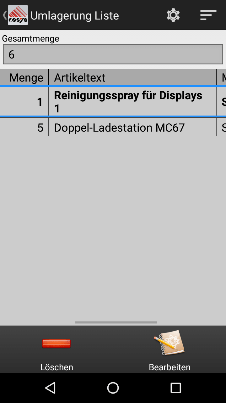 Umlagerung Artikelübersicht Android Software von COSYS