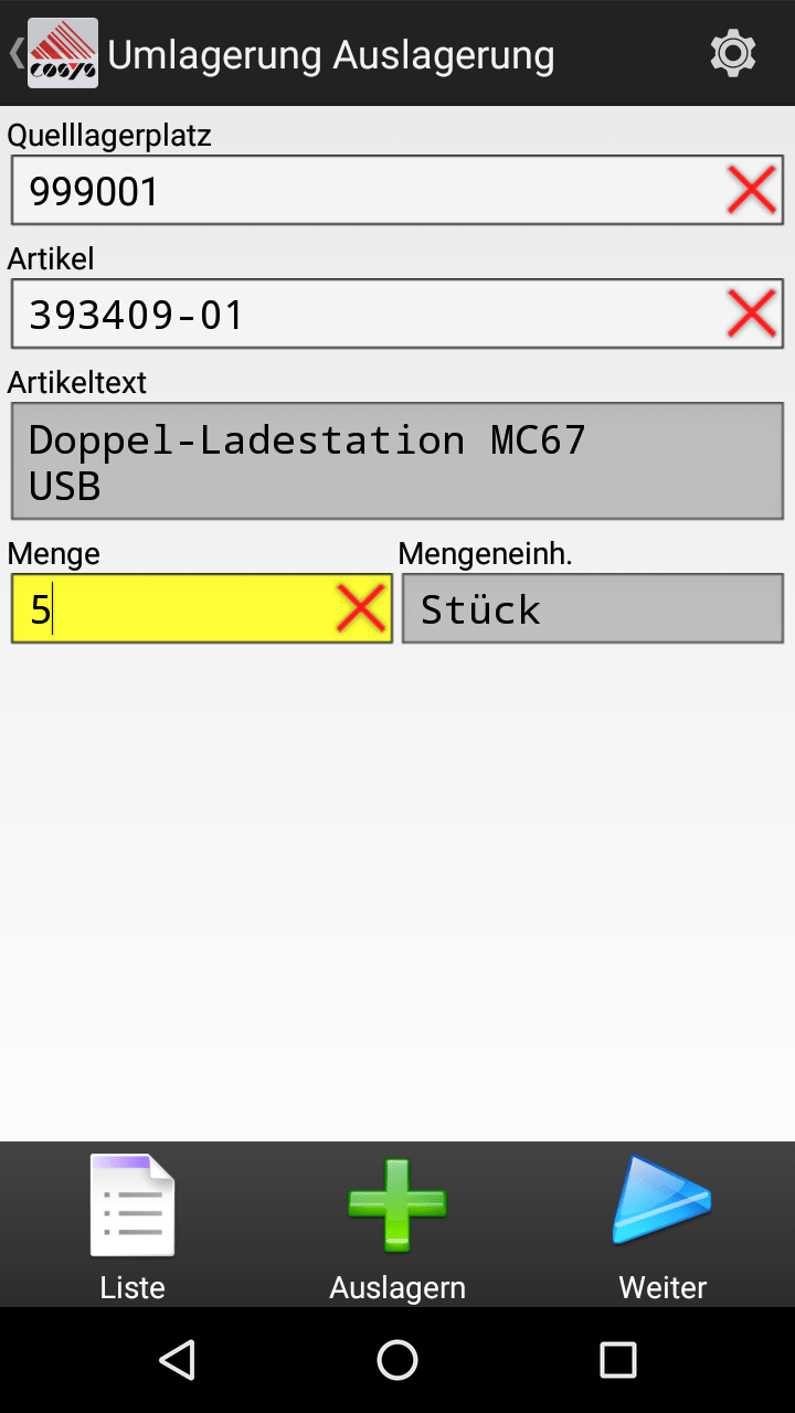 Umlagerung Auswahl Android Software von COSYS