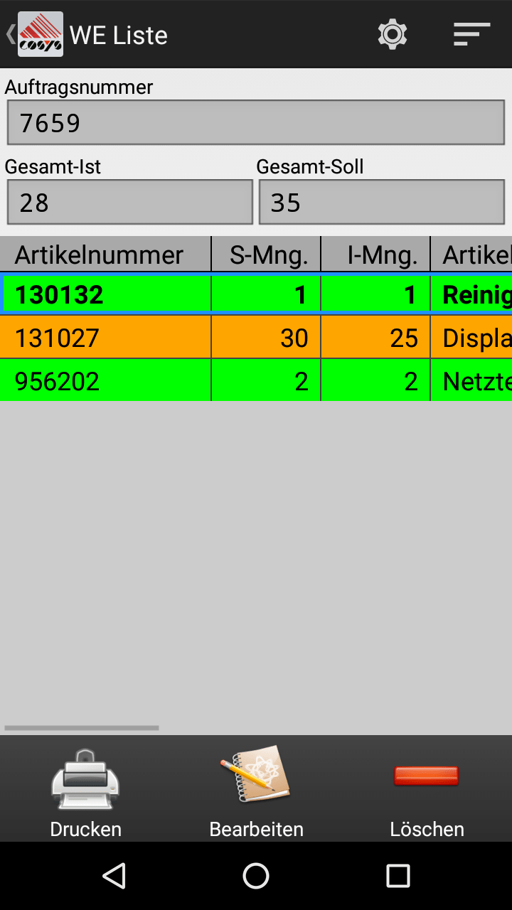 Wareneingang mit COSYS Android Software Wareneingang mit COSYS Android Software